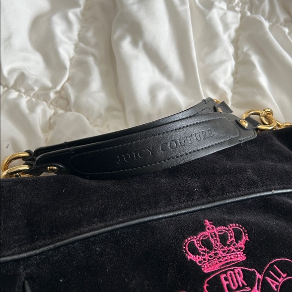 RARE Vintage Juicy Couture Velour Hobo Chain Charm Y2k Black, Gold, Hot Pink HTF - Picture 7 of 16